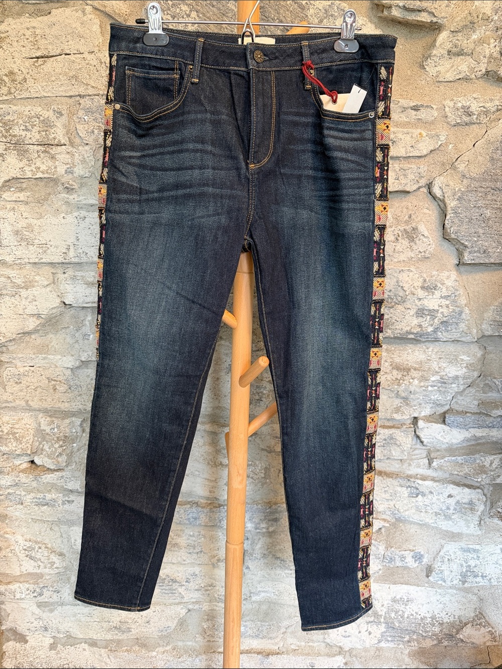 Jeans with Embroidered Side Trim